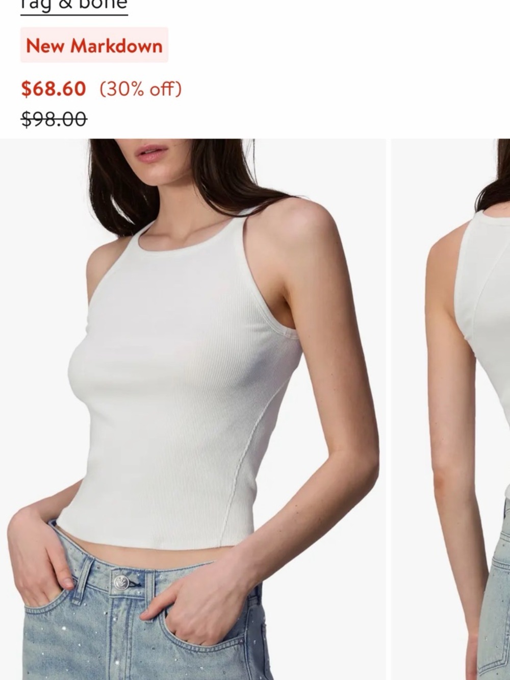 rag & bone White Ribbed Tank Top - Slim Fit